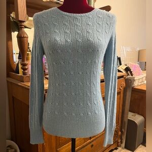 Autumn Cashmere Blue Cable Knit Pure Cashmere Sweater